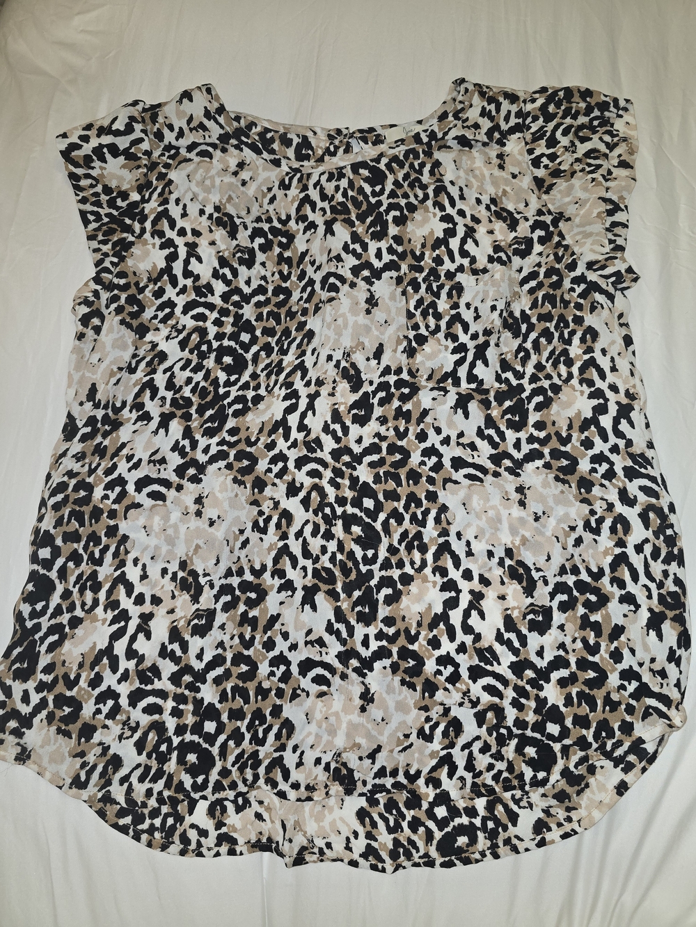Joie SILK Leopard Print Short Sleeve Blouse - Beige/Black